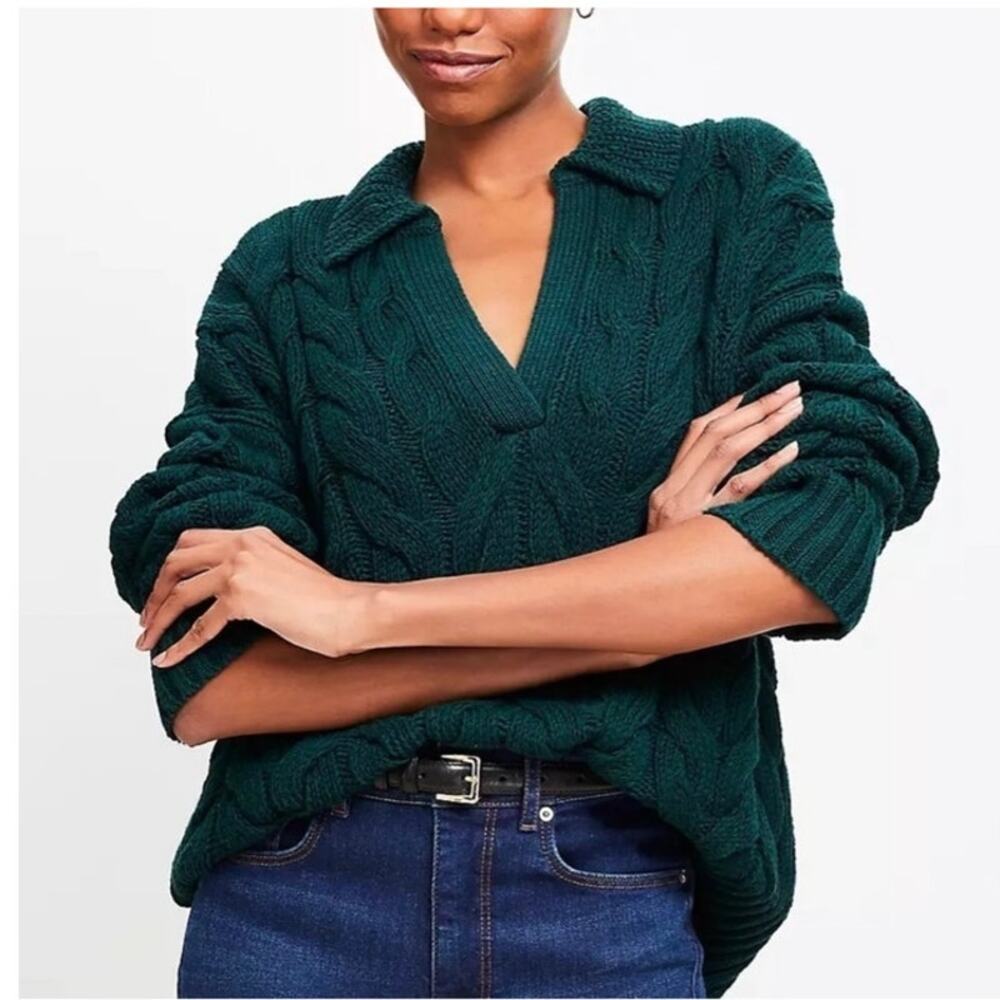 Chunky Cable Knit Rowing Core Crew Fisherman Sweater Dark Green Small
